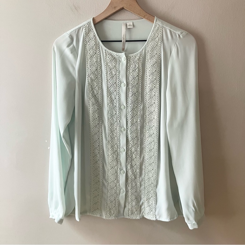 LC LAUREN CONRAD Folkloric Fall Lace Bib Blouse